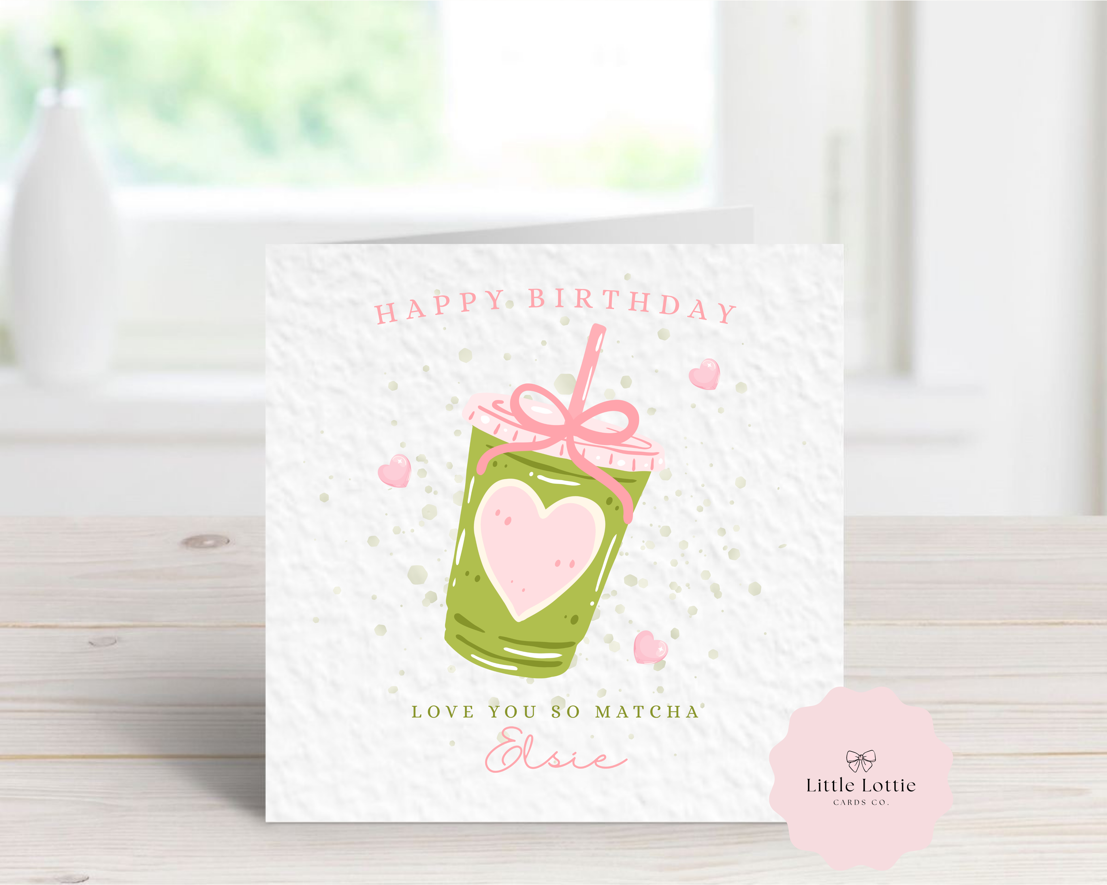 Personalised Children’s Birthday Card - "Love You So Matcha" Green Tea Drink Design - Any Name & Age - Custom Card for Daughter, Friend, Granddaughter - Large 6" Square