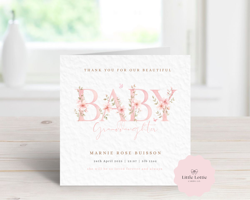 Personalised Floral "Baby" Birth Announcement Card