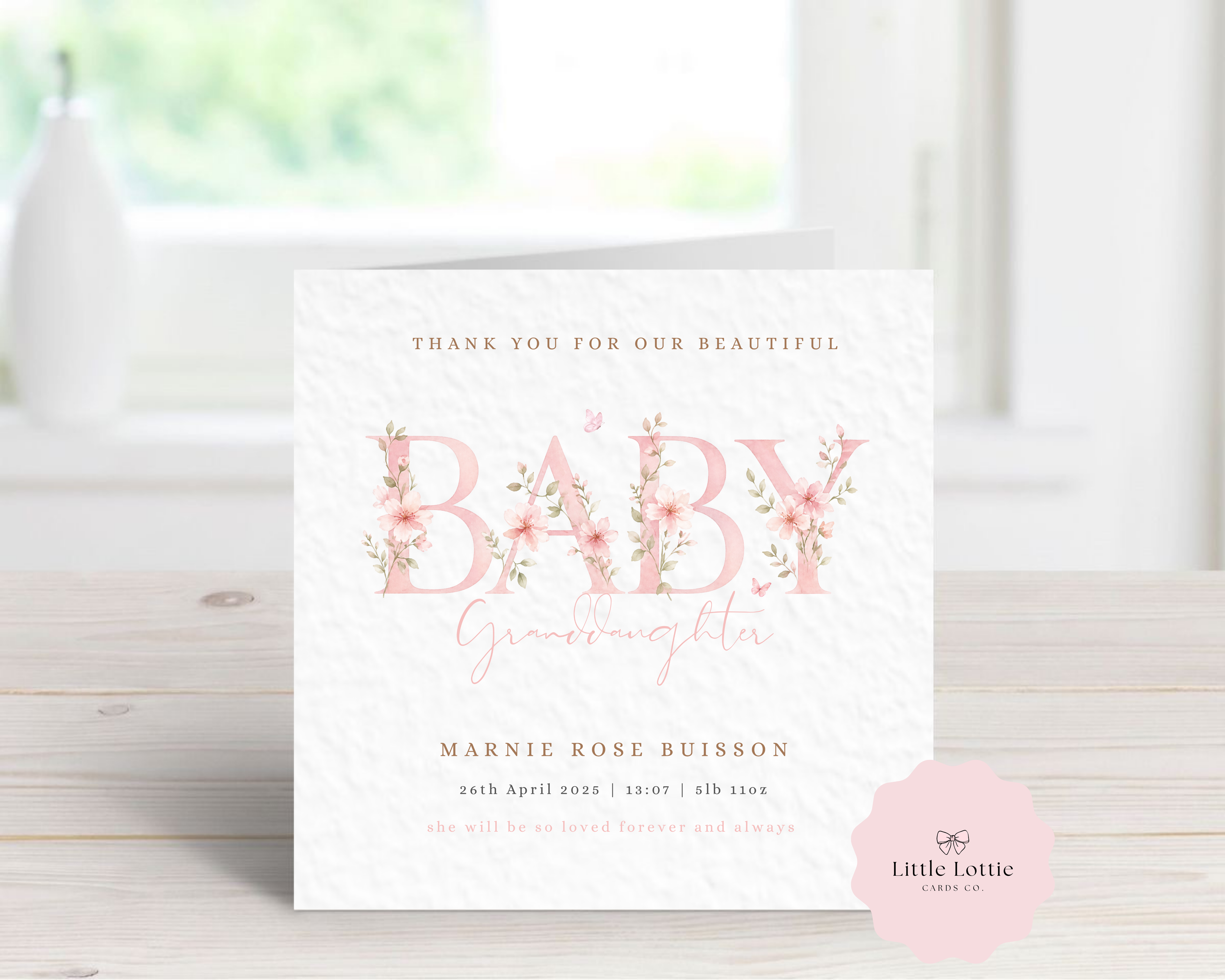 Personalised Floral "Baby" Birth Announcement Card