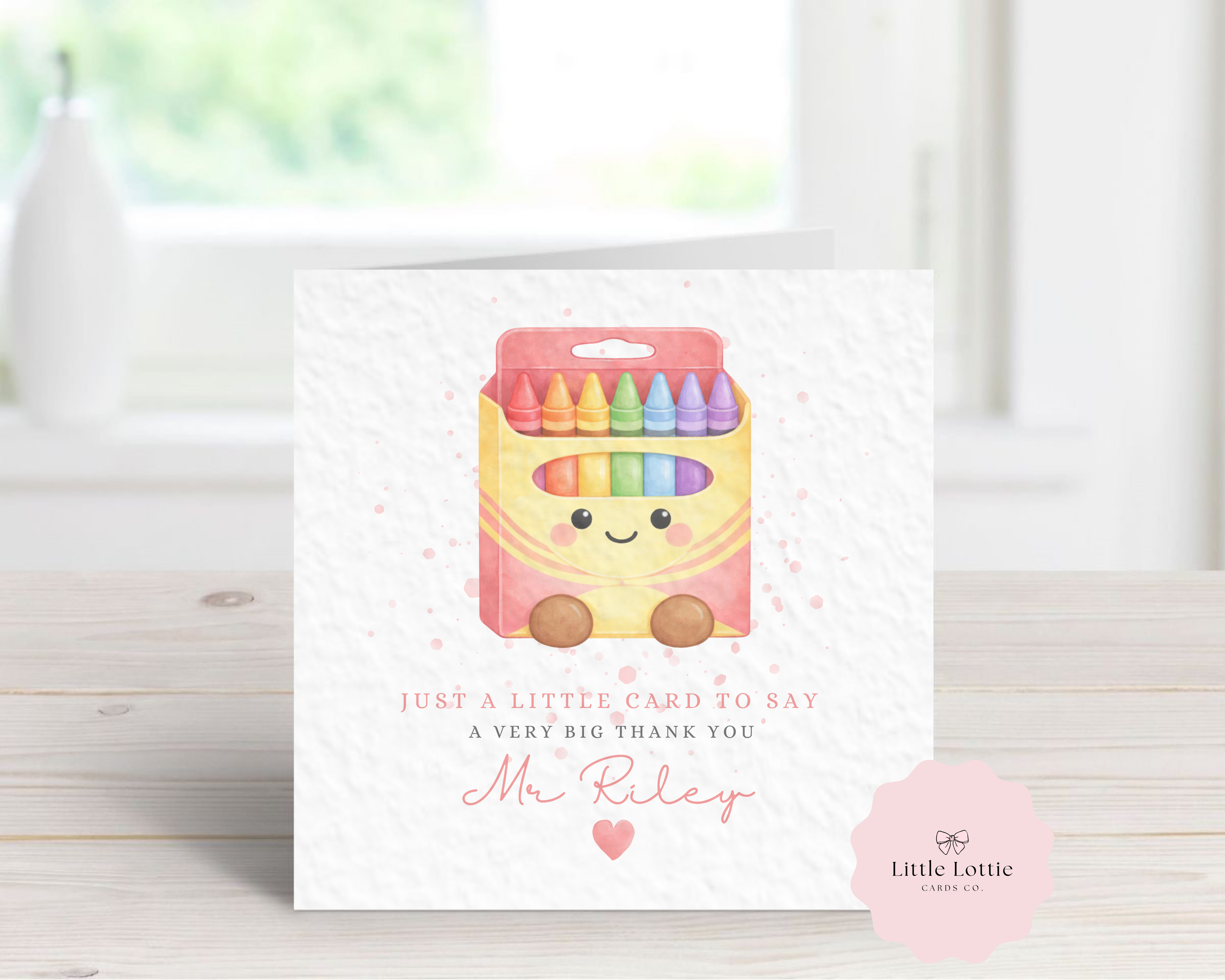 Personalised Teacher Thank You Card - Whimsical Watercolour Crayon Box