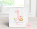 Personalised Baby's First Easter Card - Any Name & Relation - Luxury Pink Watercolor Bunny & Easter Eggs Illustration - Custom "First Easter" Card - Large 6" Square