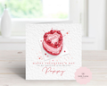 Personalised Valentine’s Day Card - Any Name & Relation - Trendy Vintage Heart Cake Illustration - Custom Card for Girlfriend, Wife or Fiancée