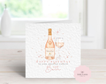 Personalised Whispering Angel Birthday Card - Watercolor Rosé Wine Bottle & Glass Design - Custom Name & Relation - Luxury 6" Square Card for Her, Cousin, Best Friend