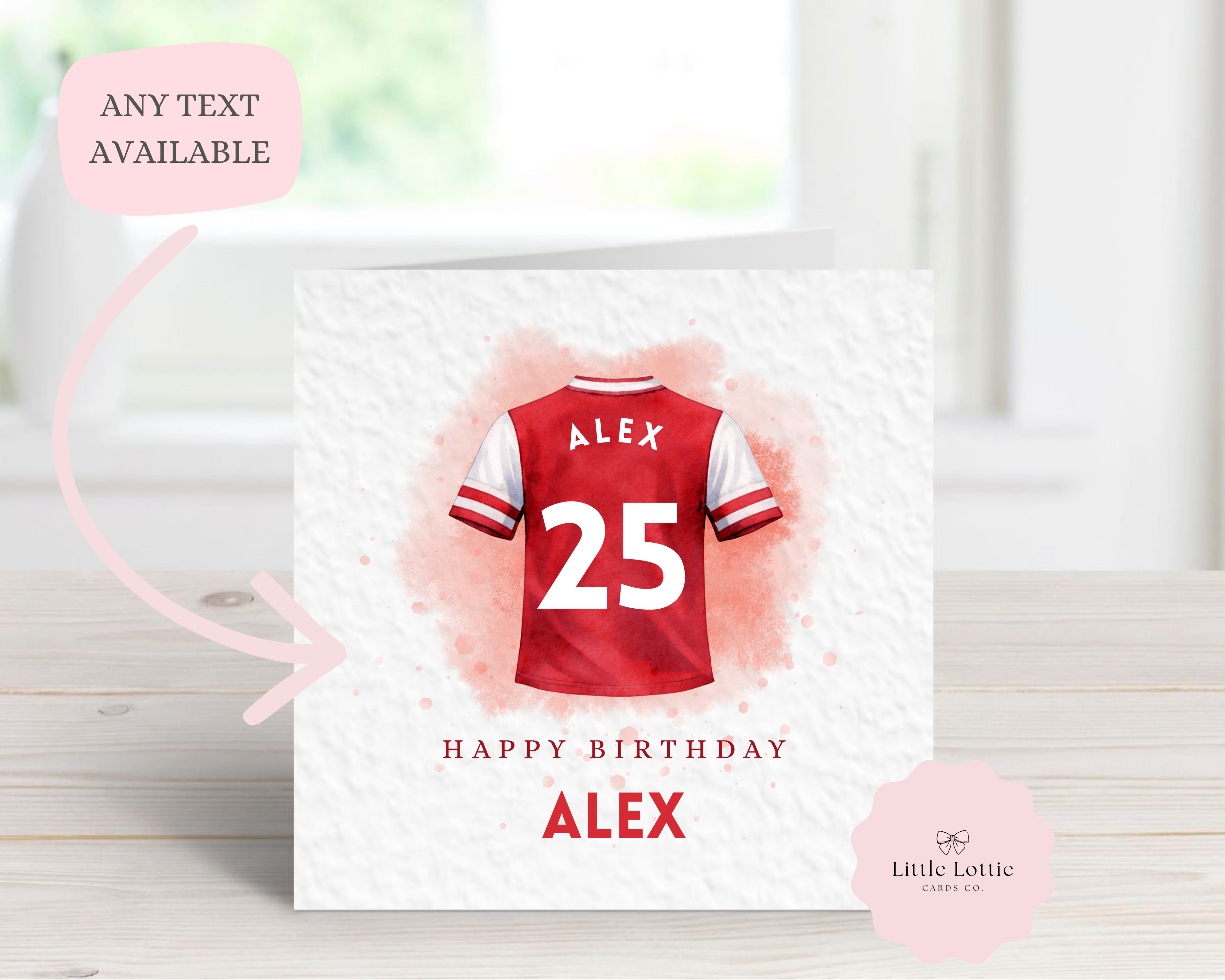 Personalised Arsenal Themed Football Shirt Birthday Card - Red & White Kit Design - Custom Name, Age & Relation - Luxury 6" Square Card for Son, Grandson, Brother
