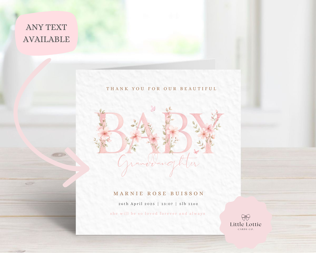 Personalised Floral "Baby" Birth Announcement Card