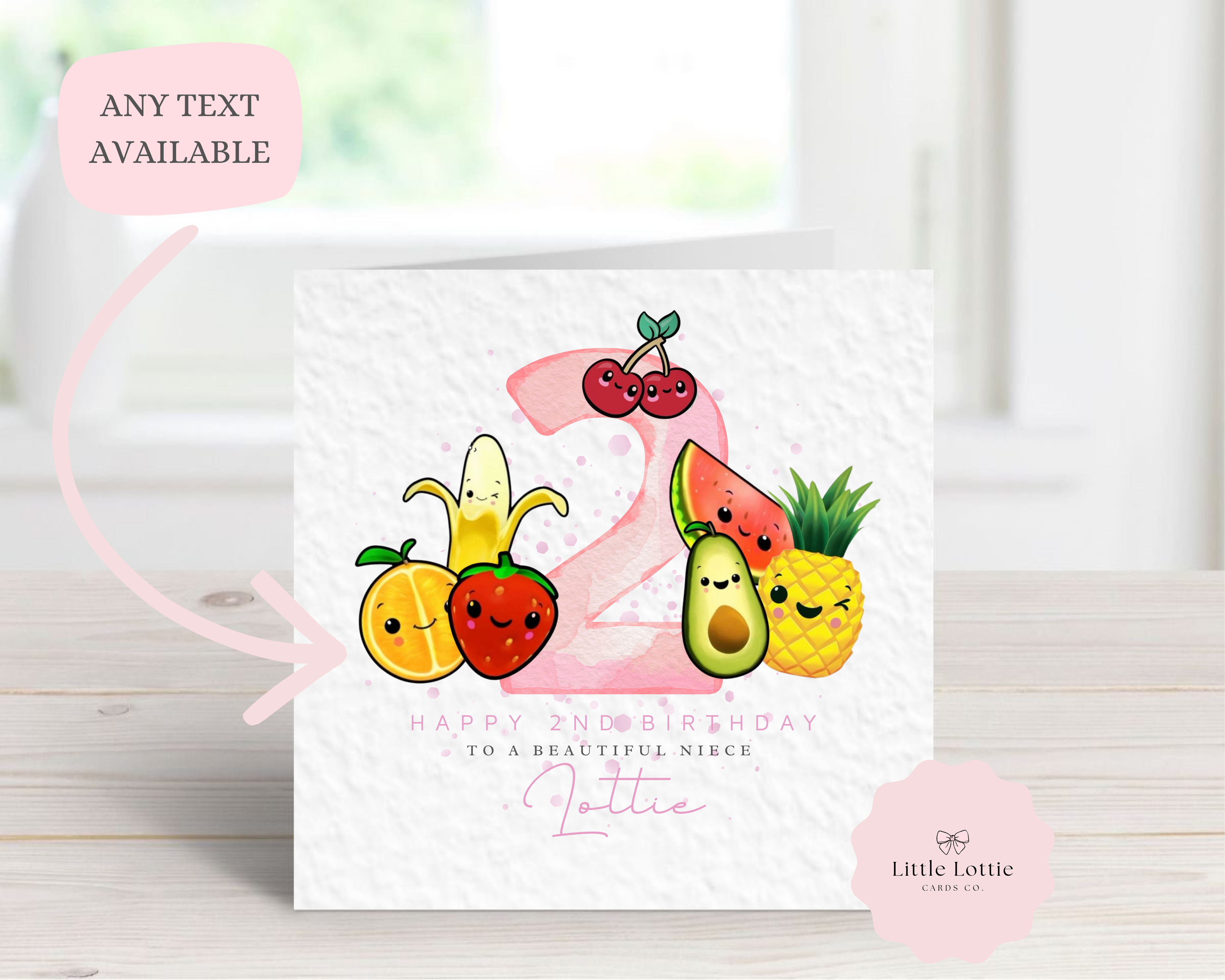 Personalised Pink Birthday Card - Watercolour Dancing Fruit Design