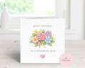 Personalised Crochet Flower Bouquet Birthday Card - Any Relation & Name - Handcrafted Style 3D Effect Design - Luxury 6" Square Card for Mum, Nan, Sister, Friend