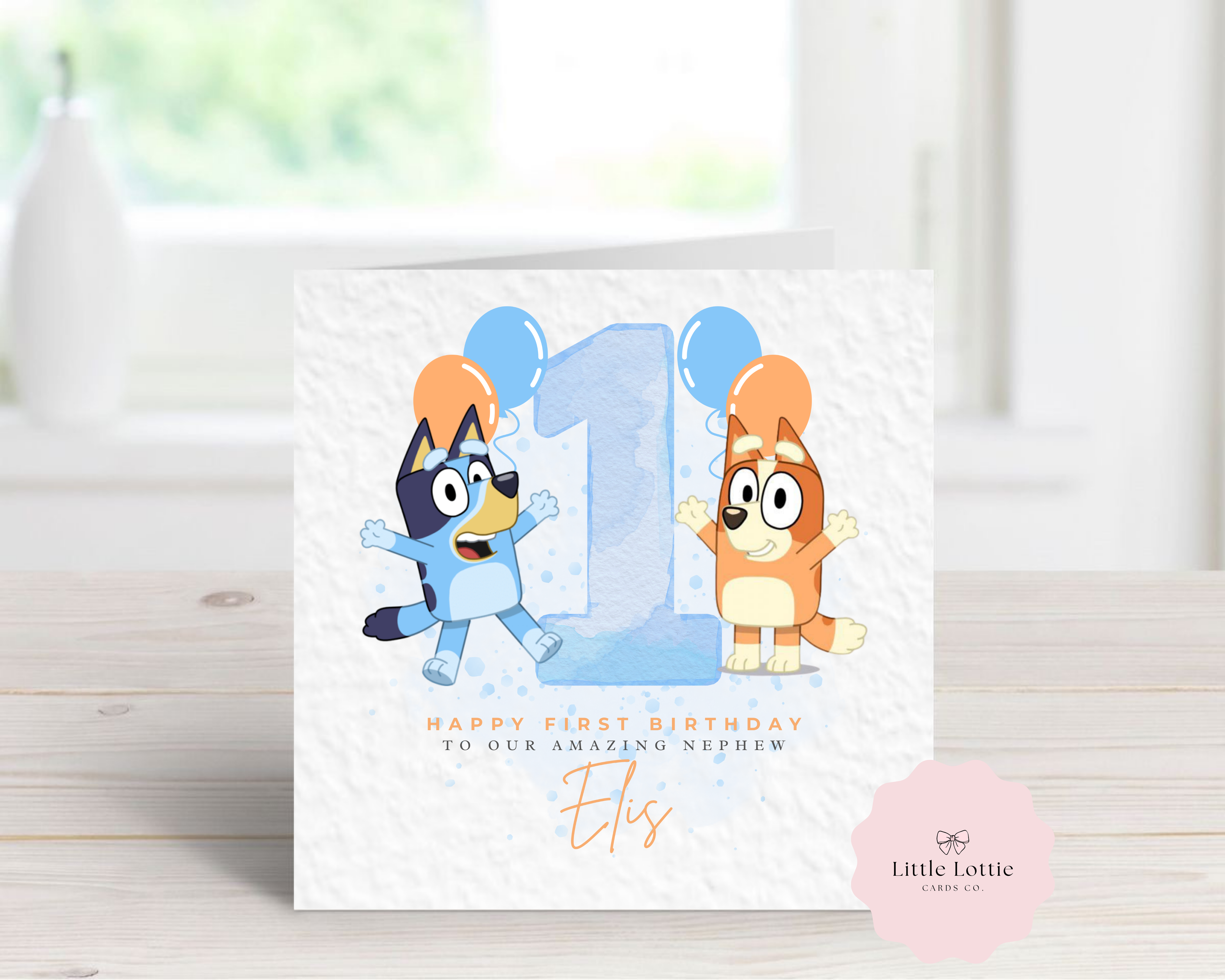 Personalised Bluey & Bingo Birthday Card - Blue Version