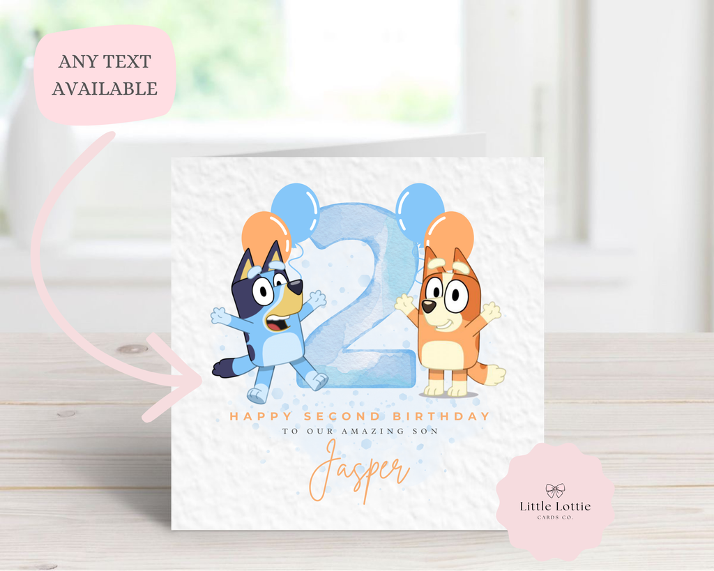 Personalised Bluey & Bingo Birthday Card - Blue Version