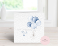 Personalised 60th Birthday Card - Blue Watercolour Balloons Design
