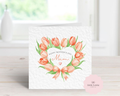 Personalised Mother’s Day Card - Peach Watercolor Tulip Heart Wreath - Custom Name & Relation - Luxury Card for Mum, Mummy, Nan or Grandma