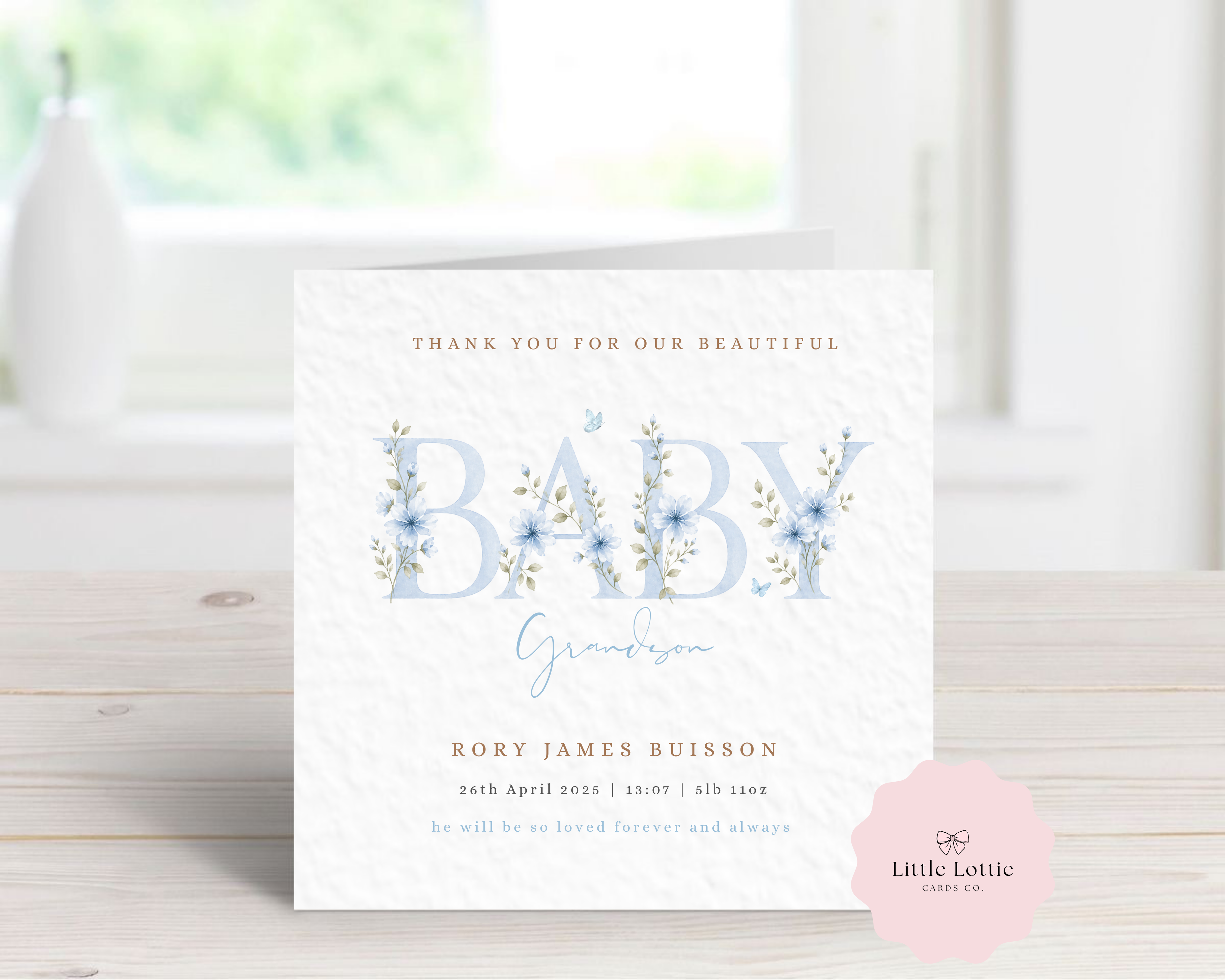 Personalised Floral "Baby" Birth Announcement Card