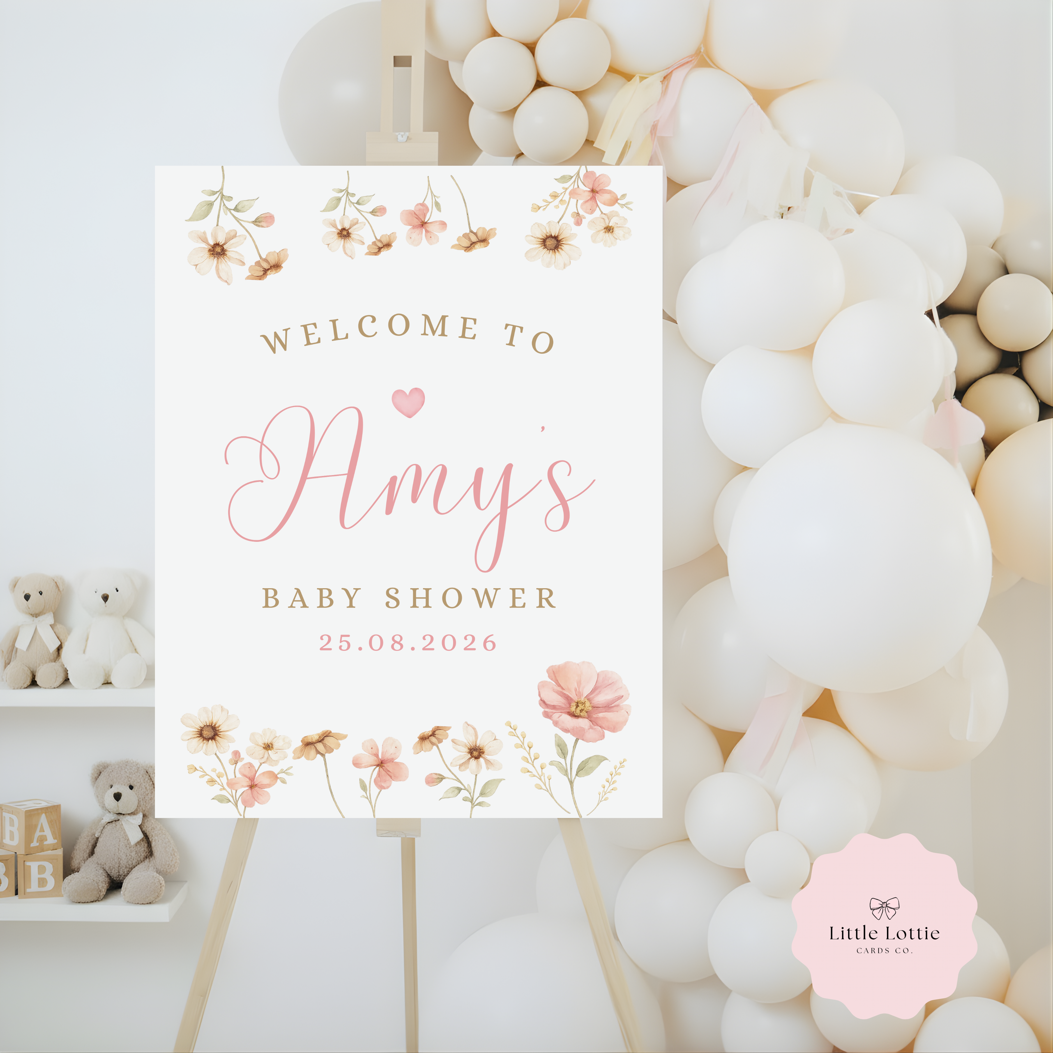Baby in Bloom Welcome Sign - Personalised Floral Baby Shower Decor