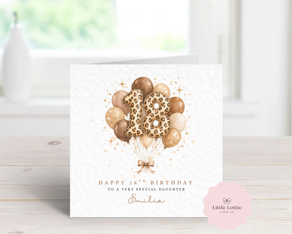 Personalised Birthday Card - Any Age - Leopard Print Balloons