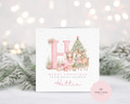 Personalised Christmas Card - Pink Initial Fairy & Deer Character