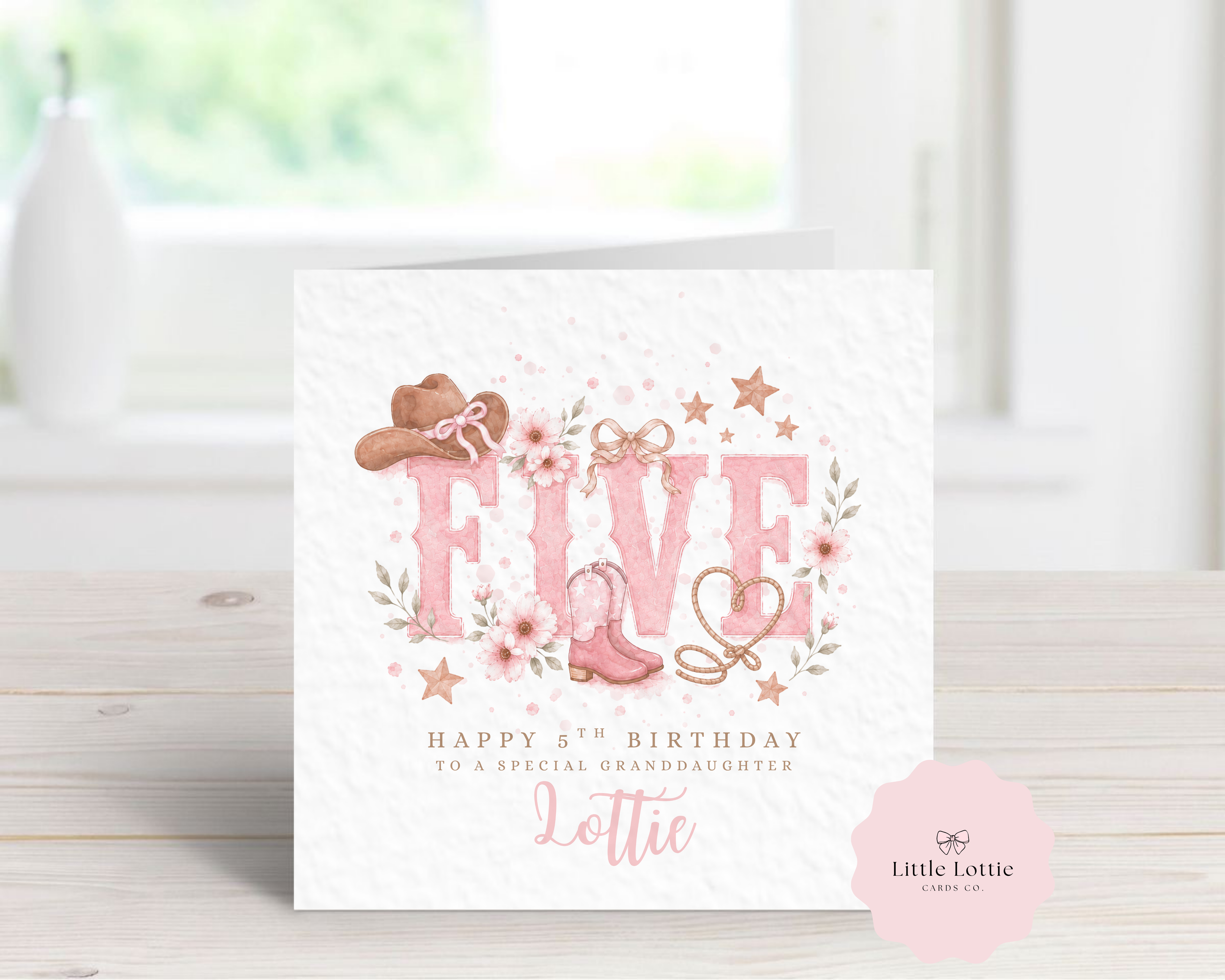 Personalised Birthday Card - Pink Cowgirl Theme - Western Boots & Hat