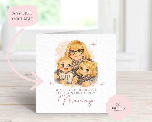 Custom Photo Cartoon Birthday Card - Personalised Watercolour Illustration Greeting