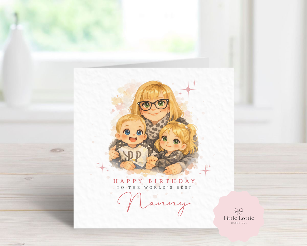 Custom Photo Cartoon Birthday Card - Personalised Watercolour Illustration Greeting