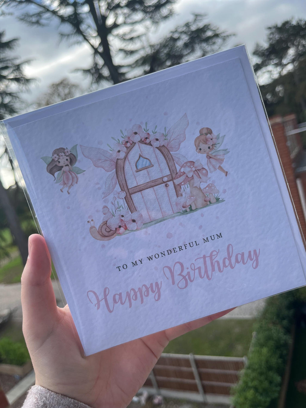 Personalised Fairy Garden Birthday Card - Watercolour Fairies & Toadstool House