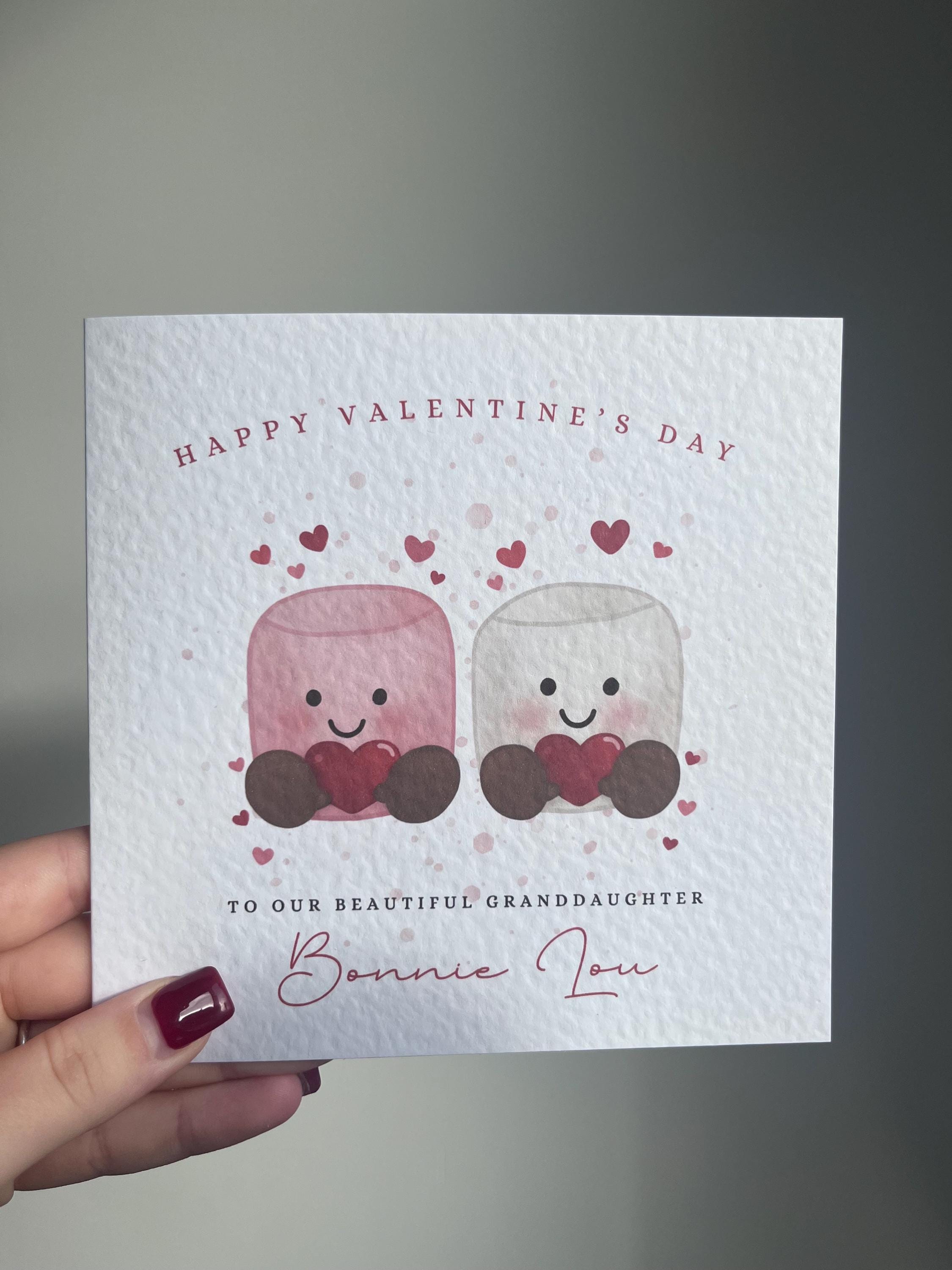 Personalised Valentine’s Day Card - Any Name & Relation - Cute Hot Chocolate Marshmallow Illustration - Custom Card for Daughter, Son, Girlfriend or Boyfriend