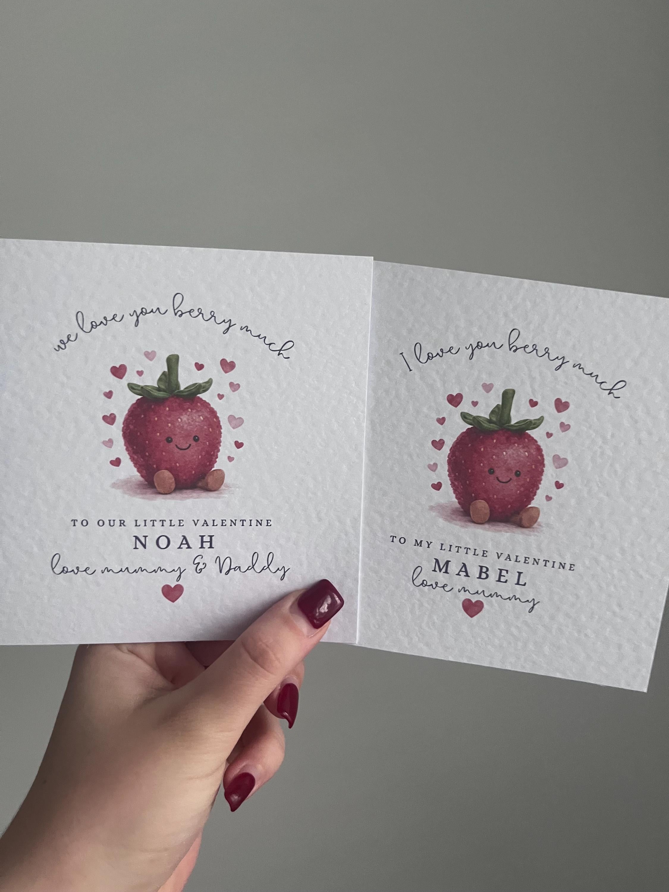 Personalised Valentine’s Day Card - "I Love You Berry Much" Strawberry Illustration - Any Name & Relation - Custom Card for Daughter, Son, Granddaughter or Girlfriend