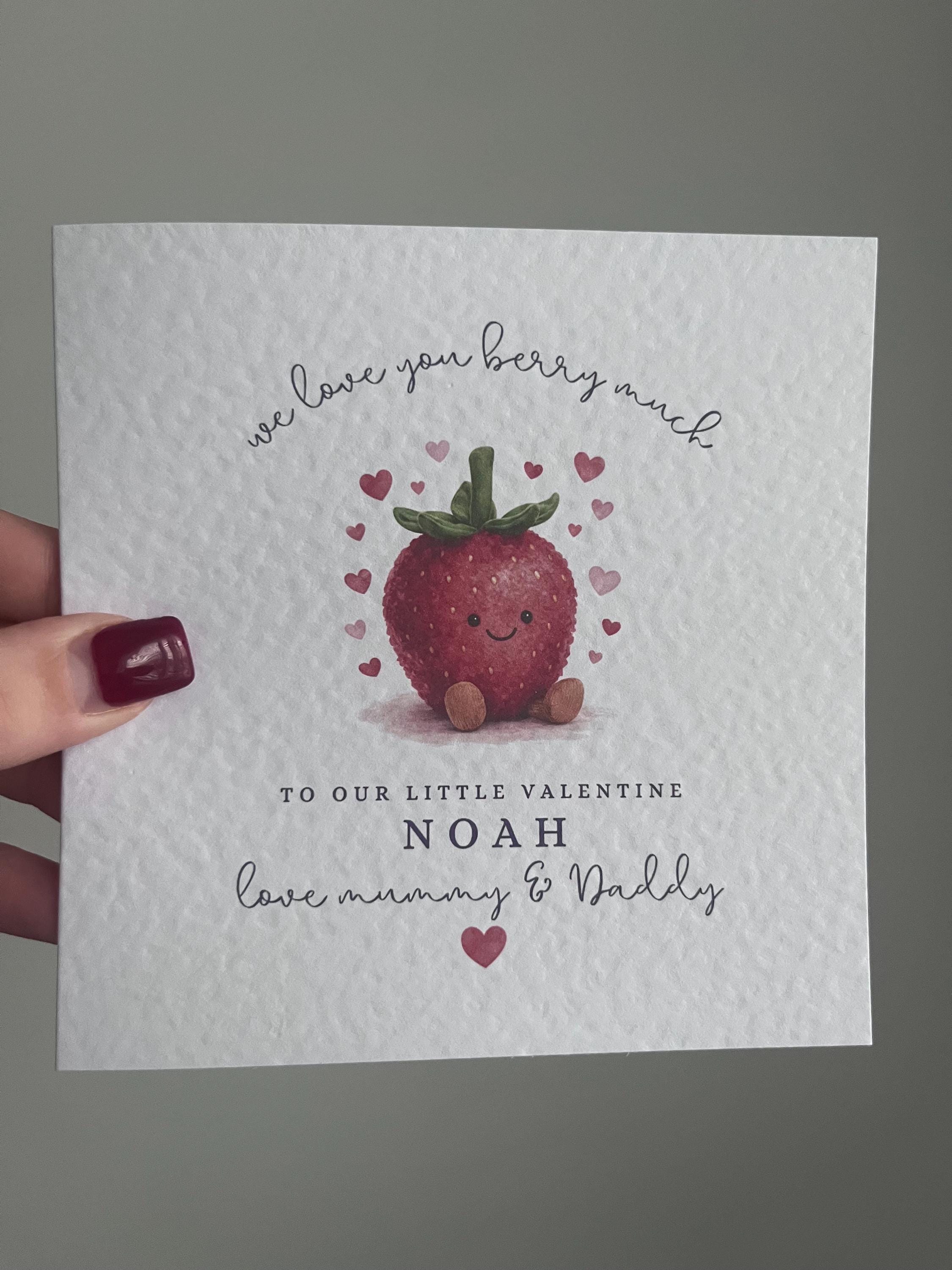 Personalised Valentine’s Day Card - "I Love You Berry Much" Strawberry Illustration - Any Name & Relation - Custom Card for Daughter, Son, Granddaughter or Girlfriend