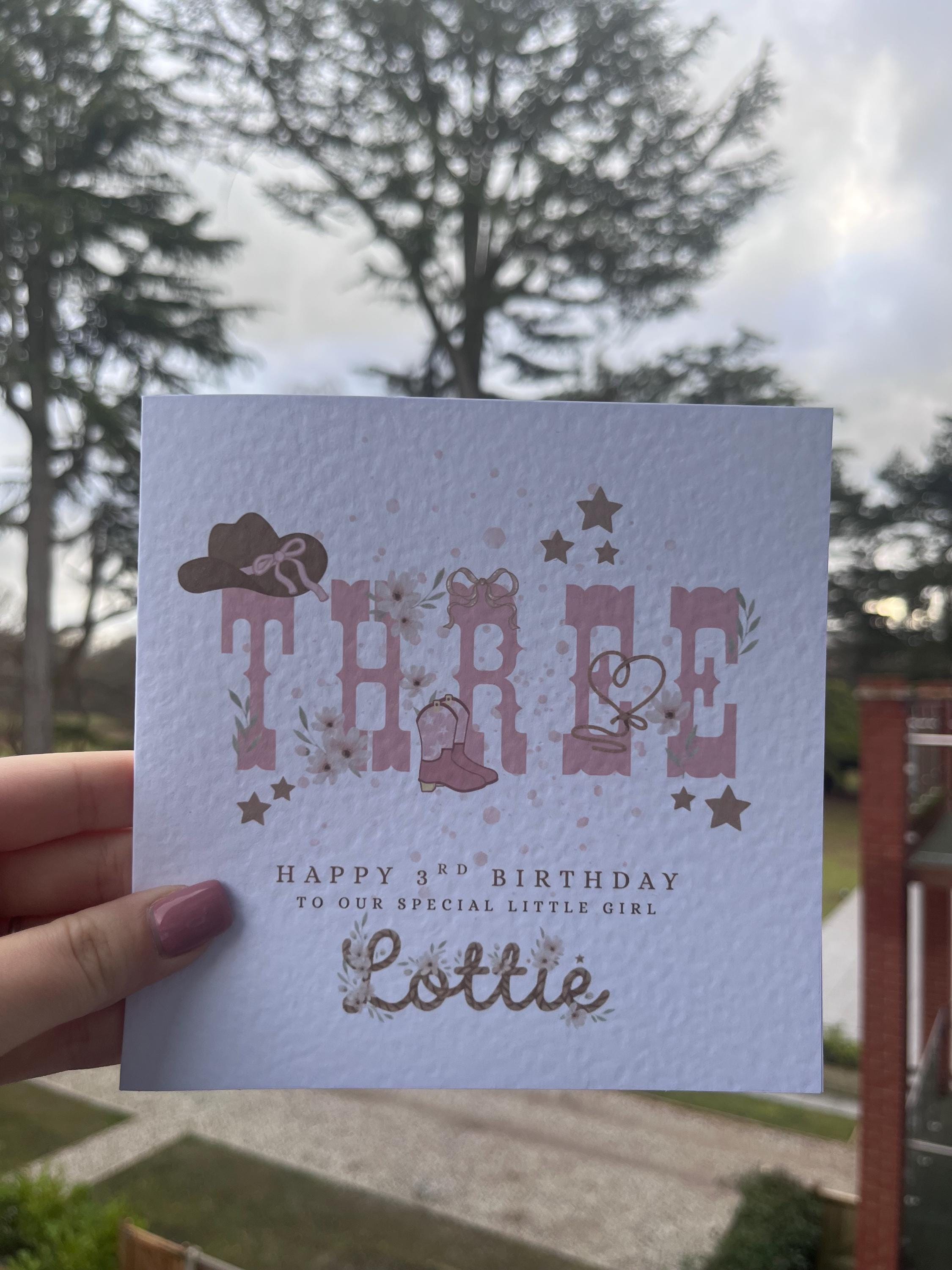 Personalised 2nd Birthday Card - Pink Cowgirl Theme - Western Boots & Hat