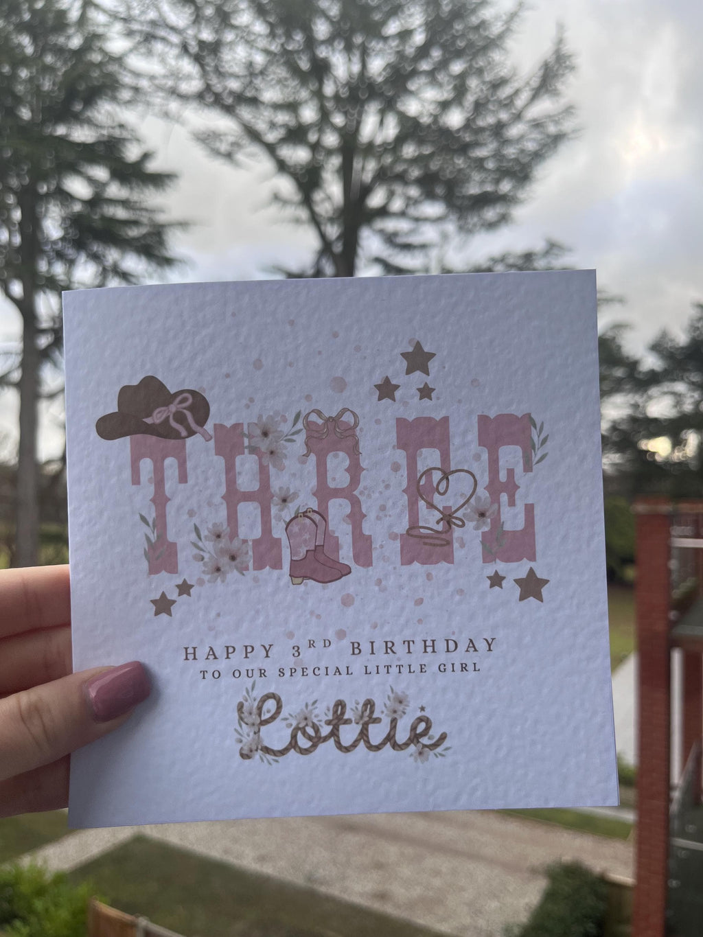 Personalised 2nd Birthday Card - Pink Cowgirl Theme - Western Boots & Hat