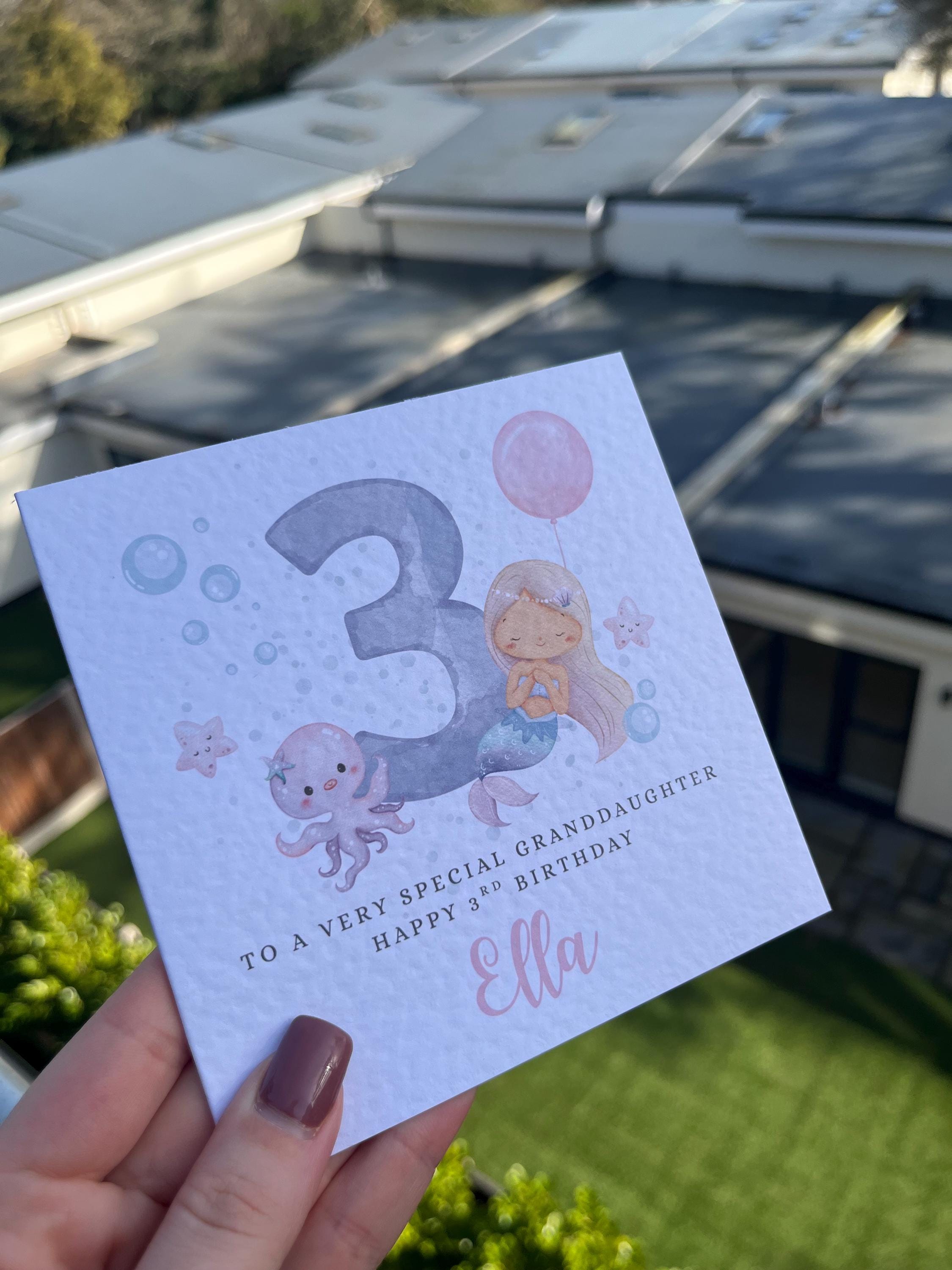 Personalised Mermaid Birthday Card - Cute Watercolour Mermaid & Octopus Illustration