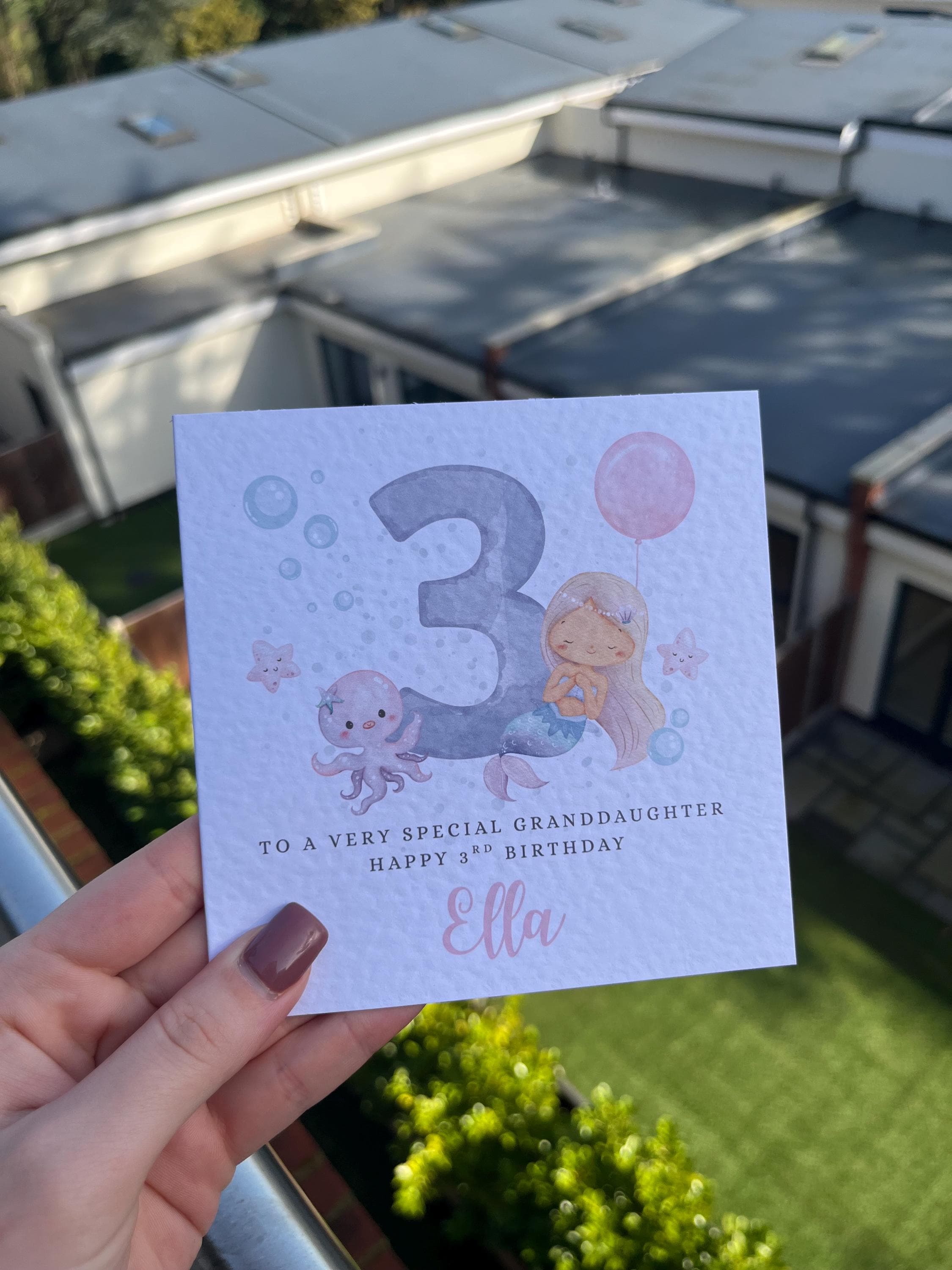 Personalised Mermaid Birthday Card - Cute Watercolour Mermaid & Octopus Illustration