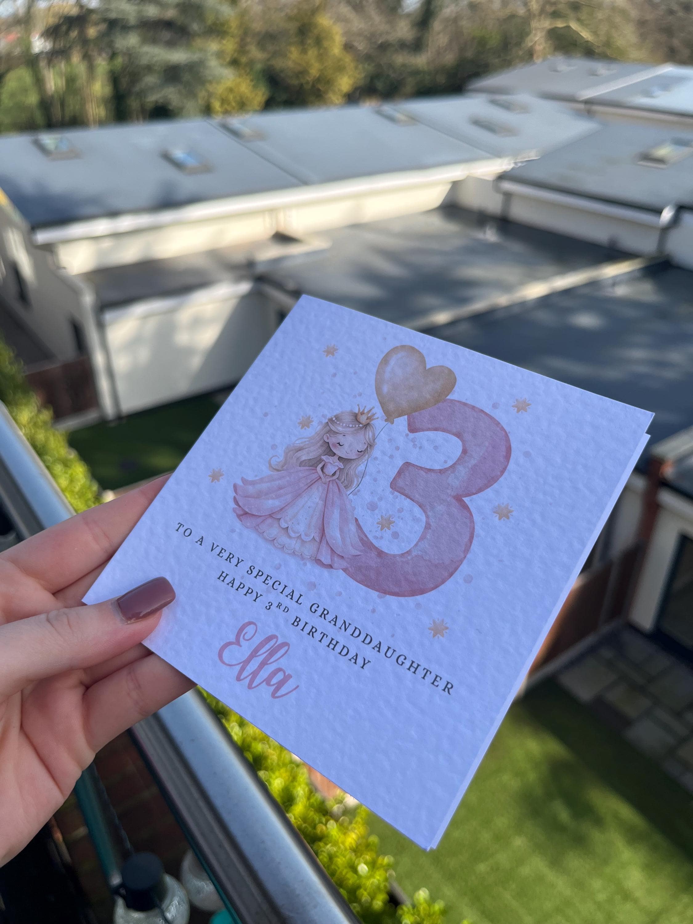 Personalised Princess Birthday Card - Cute Watercolour Princess in Pink Gown Illustration