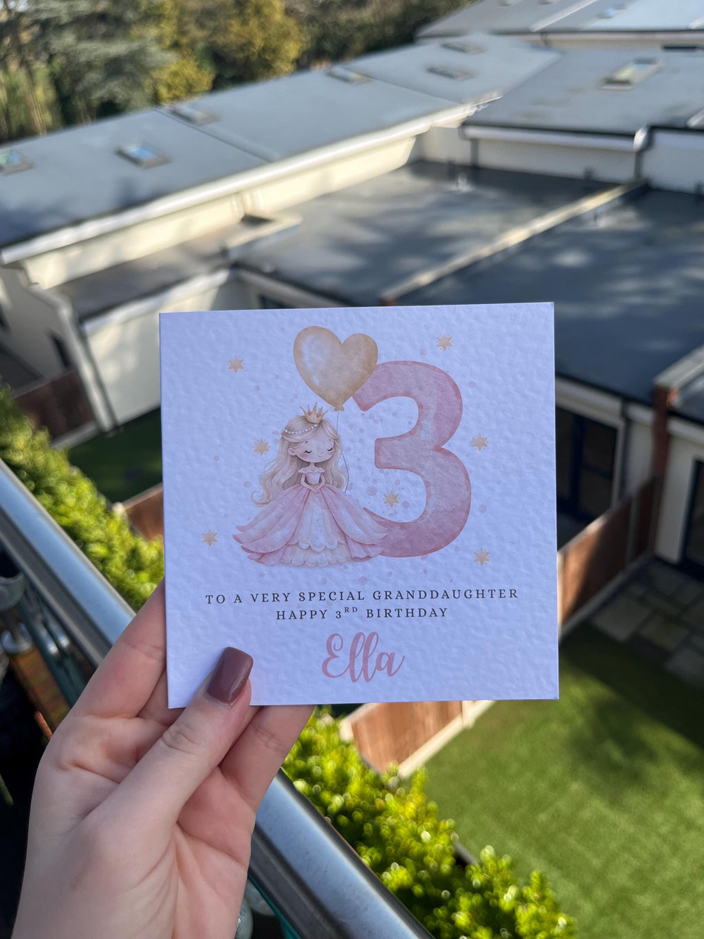 Personalised Princess Birthday Card - Cute Watercolour Princess in Pink Gown Illustration