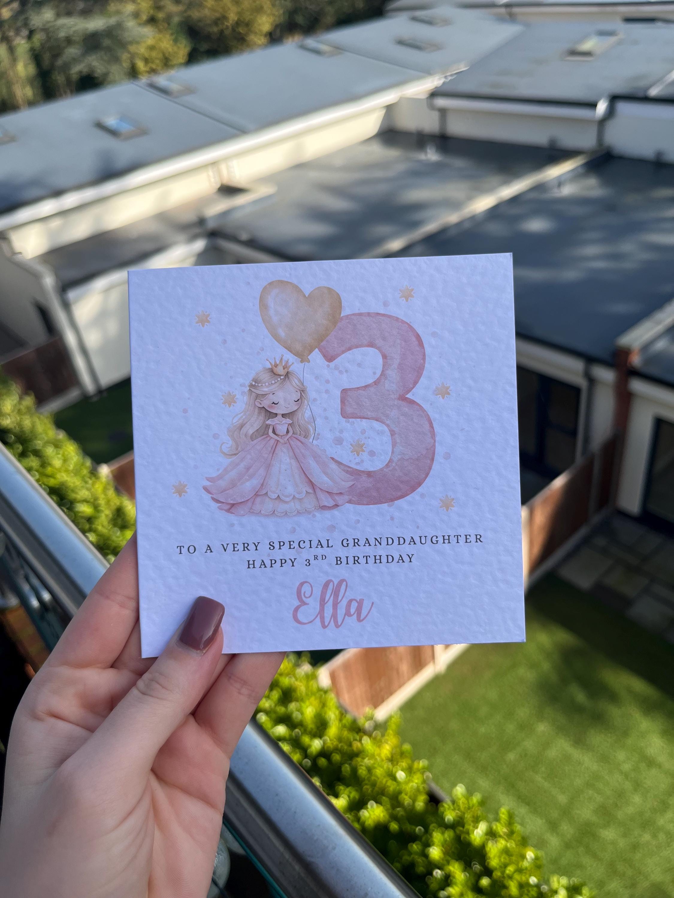 Personalised Princess Birthday Card - Cute Watercolour Princess in Pink Gown Illustration