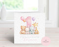 Personalised Girl's 1st Birthday Card - Watercolor Jungle & Woodland Animals Design - Large Pink Number 1 - Custom Name & Relation - Luxury 6" Square Card for Daughter, Granddaughter
