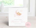 Personalised New Baby Girl Card - Watercolour Sleeping Bear on Moon