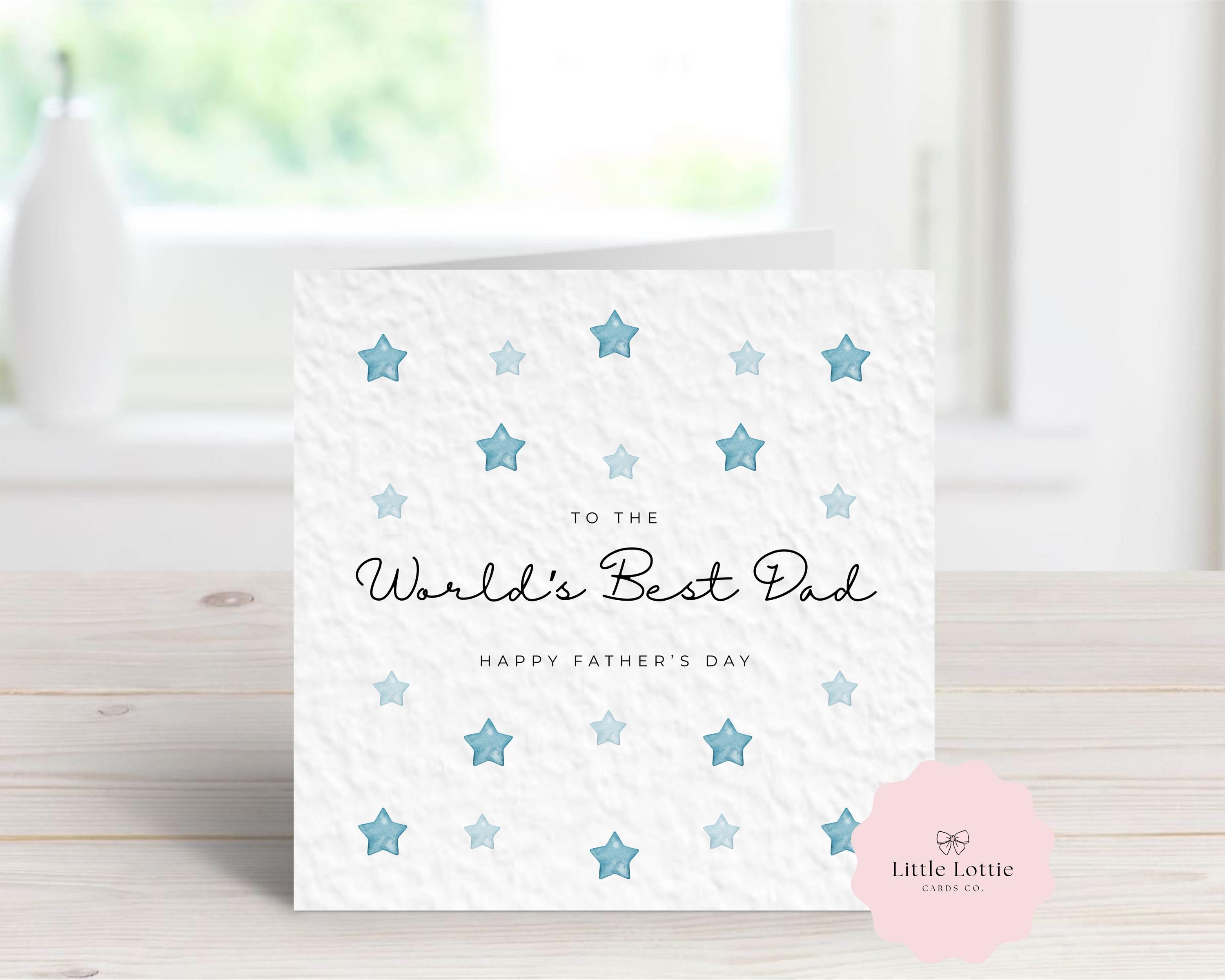 Personalised Father's Day Card - "Dad in a Million" or "World's Best Dad" Blue Watercolor Stars - Any Name & Relation - Custom Card for Dad, Daddy, Grandad - Large 6" Square