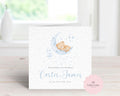 Personalised New Baby Boy Card - Watercolour Sleeping Bear on Moon