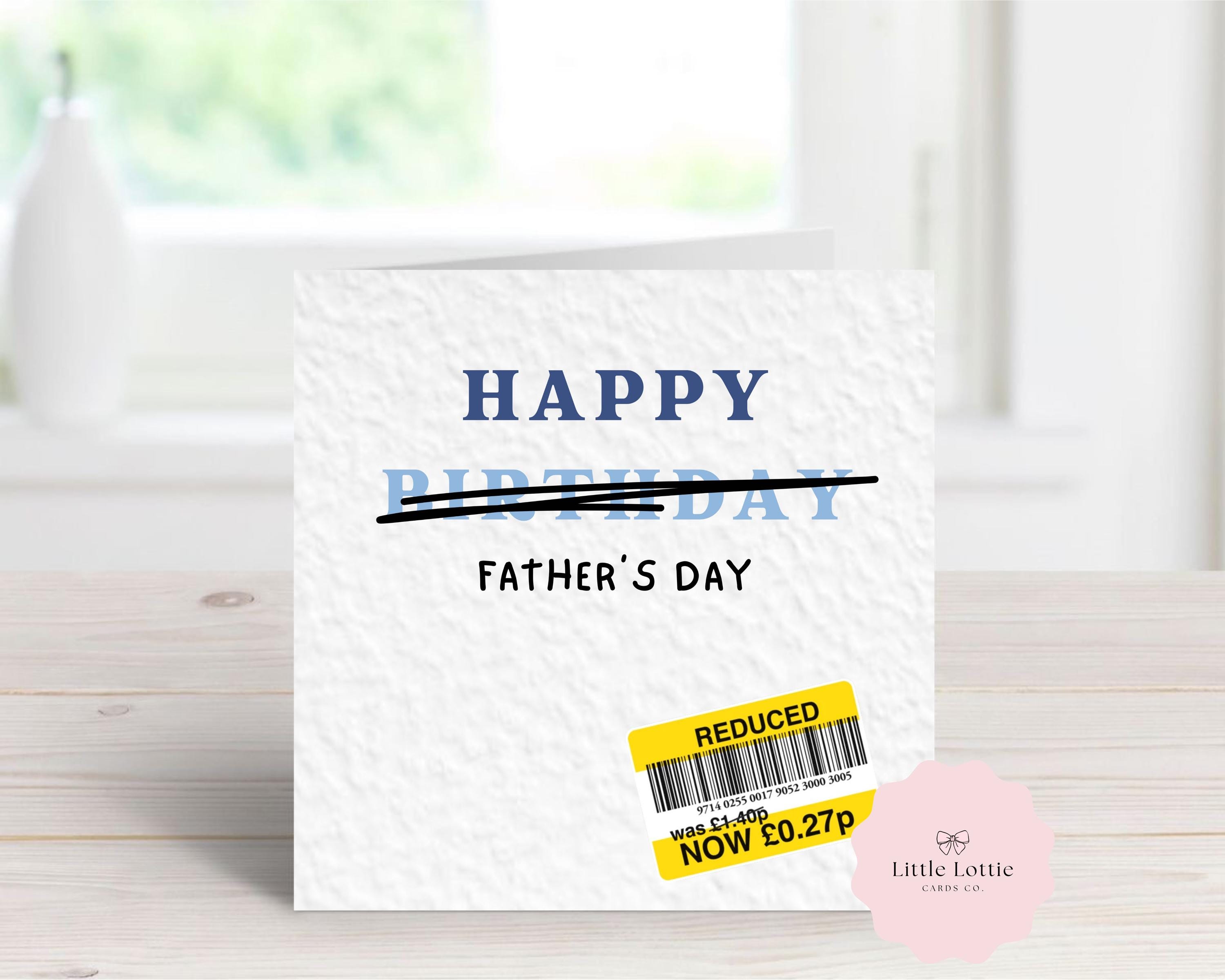 Funny Father's Day Card - "Reduced" Price Tag Design - Humorous Card for Dad, Daddy, Grandad - Cheeky Budget Prank Birthday Card - Large 6" Square