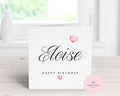 Personalised Milestone Birthday Card - Elegant Heart Balloon Design - Any Name & Any Age - Custom Card for Her, Mum, Nan, Friend - Large 6" Square